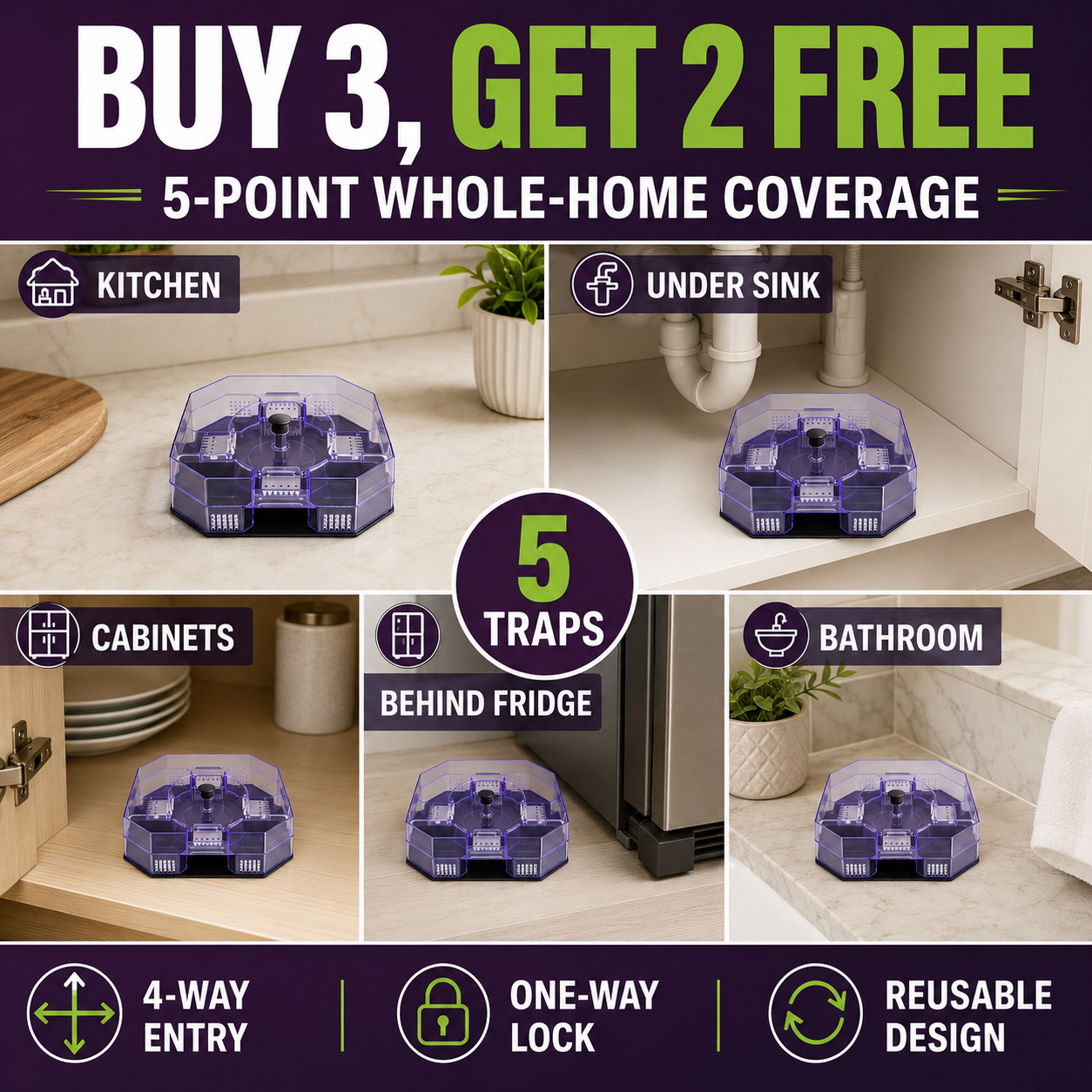 ⏳Time-Limited Special⏰ Reusable Roach Trap – Physical capture, no toxic sprays. One‑way doors, easy to check & clean. Safe for homes with kids & pets! 🏠✨