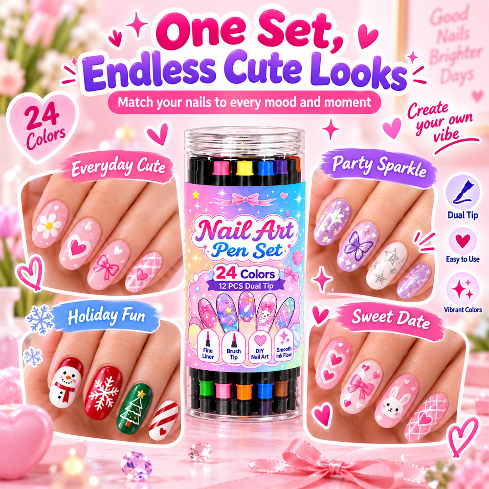 💅 Girls Love It! ✨ 24-Color Nail Art Pen Set | DIY Nail Design for Girls & Kids | Dual-Tip Nail Art Pens for Sleepovers, Birthday Parties & Gifts | No Salon Needed