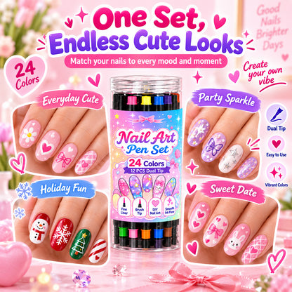 💅 Girls Love It! ✨ 24-Color Nail Art Pen Set | DIY Nail Design for Girls & Kids | Dual-Tip Nail Art Pens for Sleepovers, Birthday Parties & Gifts | No Salon Needed