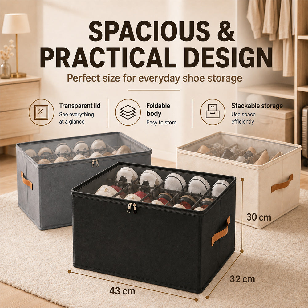 🔥Large Capacity Oxford Fabric Foldable Design Shoe Organizer & Storage Box, anti-mold & moisture resistant for shoes and socks, clothing, and toys 🧺✨| Dlosyvo®