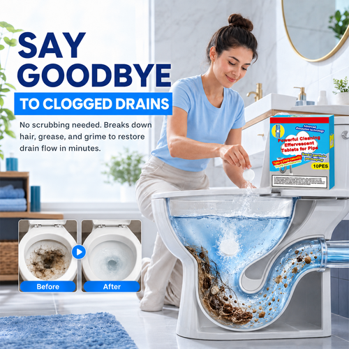 🥳Last Day Buy 1 Get 1 Free!!🫧💞Powerful Cleaning Effervescent Tablets for Pipe, Fast Dissolve Hair Grease Clogs, Deodorizing Antibacterial Pipe Cleaner for Sink Toilet Floor Drain