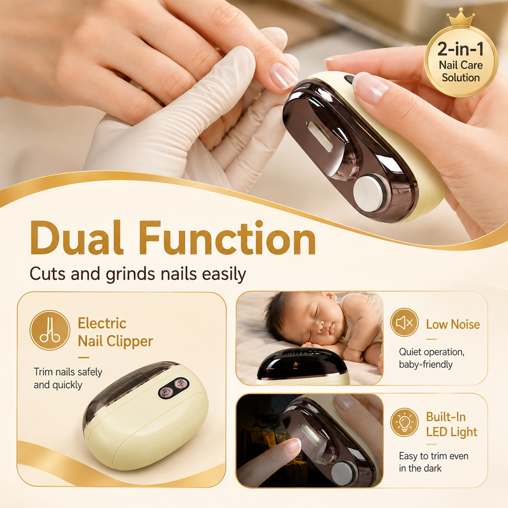 upsell ✂️ LIMITED-TIME 50% OFF! 2-in-1 Smart Electric Nail Clipper & Polisher – Anti-Pinch Safety & LED Light 💅