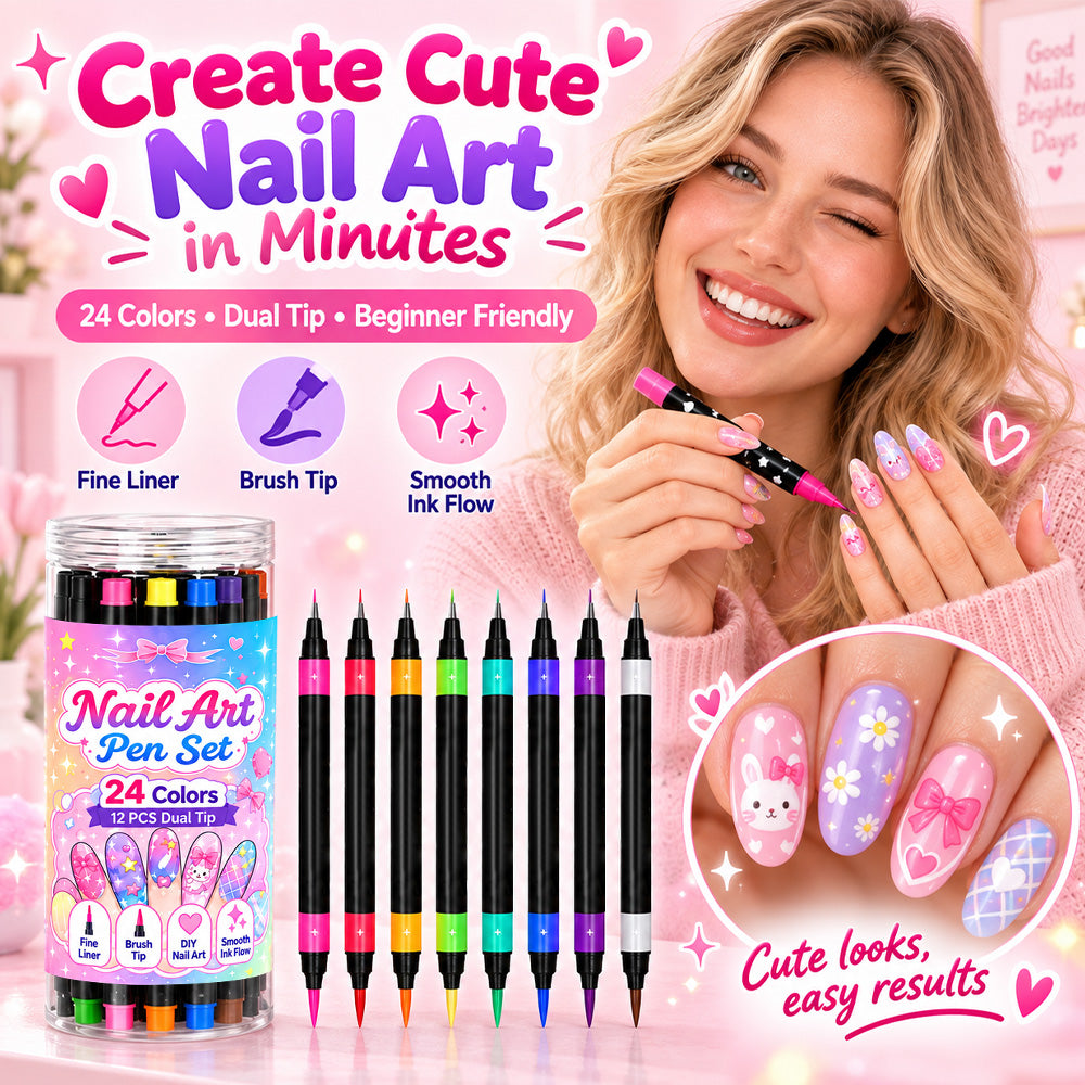 💅 Girls Love It! ✨ 24-Color Nail Art Pen Set | DIY Nail Design for Girls & Kids | Dual-Tip Nail Art Pens for Sleepovers, Birthday Parties & Gifts | No Salon Needed