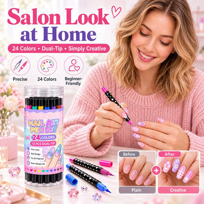 💅 Girls Love It! ✨ 24-Color Nail Art Pen Set | DIY Nail Design for Girls & Kids | Dual-Tip Nail Art Pens for Sleepovers, Birthday Parties & Gifts | No Salon Needed