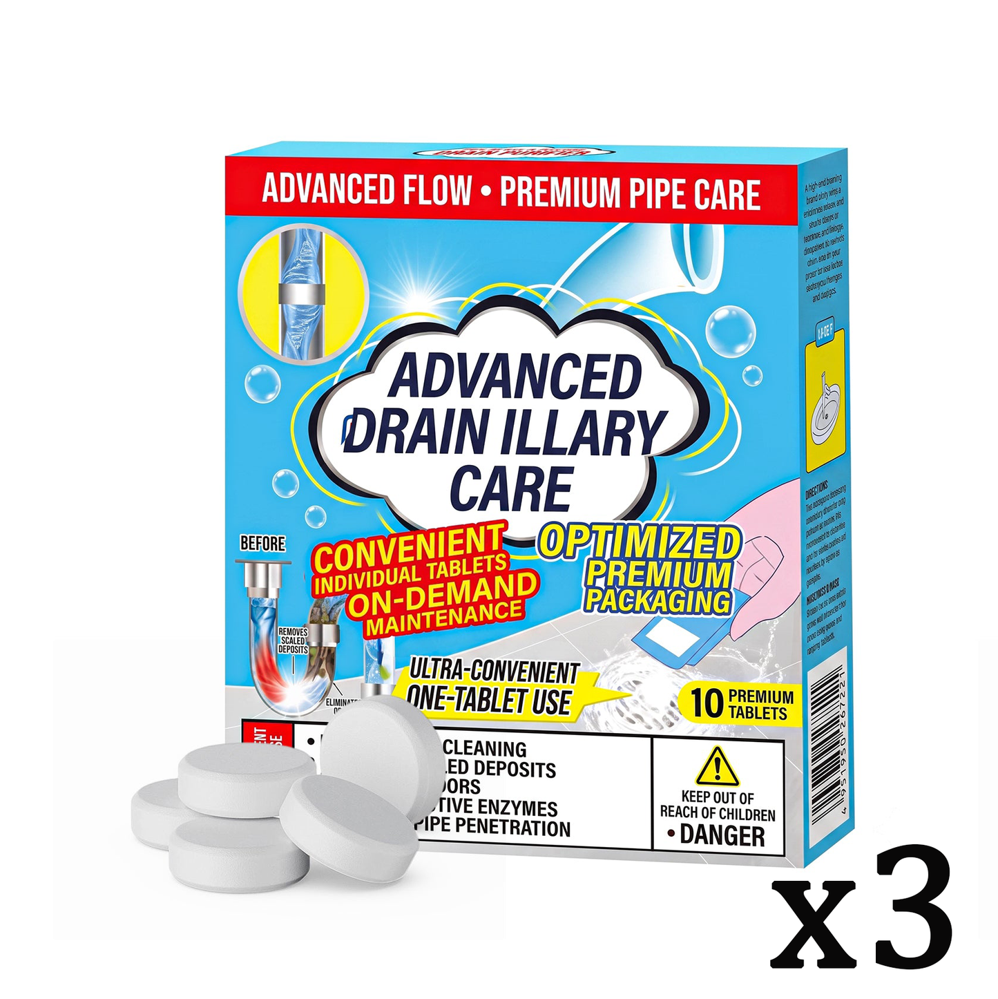 💥Ultra-Power Clog & Odor Eliminator🫧Value Pack Pipe Cleaning Effervescent Tablets. Fast-Dissolving Hair & Grease Clog Remover. Deodorizing & Antibacterial for Sinks, Toilets, and Floor Drains Dlosyvo®