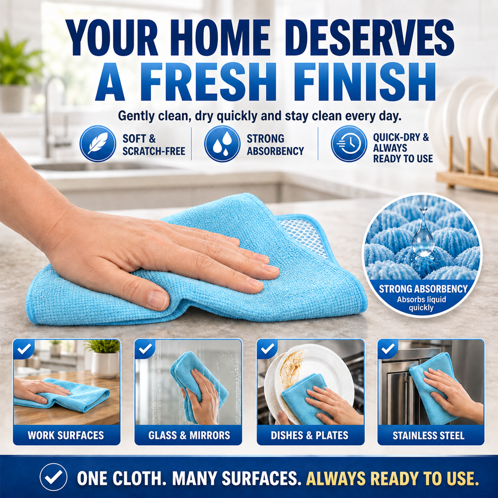🧽✨Dual-Sided Microfiber & Mesh Cleaning Cloth💧—Instant removes Grease, Water Marks, Fingerprints & Dust | Dlosyvo®