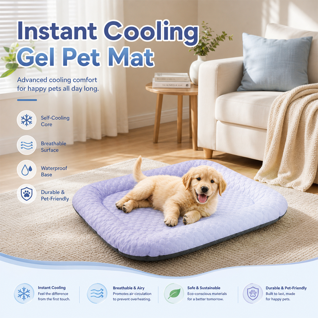 ❄️Pet Cooling Mat for Dogs & Cats 🐾  Naturally Cool Ice-Silk Pad • Breathable, Washable & Soft Dlosyvo®
