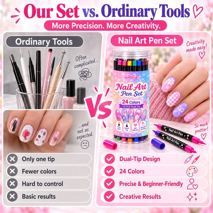 💅 Girls Love It! ✨ 24-Color Nail Art Pen Set | DIY Nail Design for Girls & Kids | Dual-Tip Nail Art Pens for Sleepovers, Birthday Parties & Gifts | No Salon Needed