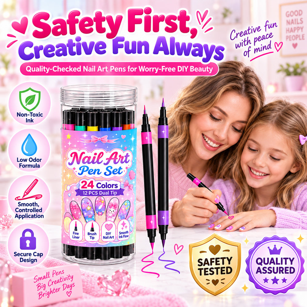 💅 Girls Love It! ✨ 24-Color Nail Art Pen Set | DIY Nail Design for Girls & Kids | Dual-Tip Nail Art Pens for Sleepovers, Birthday Parties & Gifts | No Salon Needed