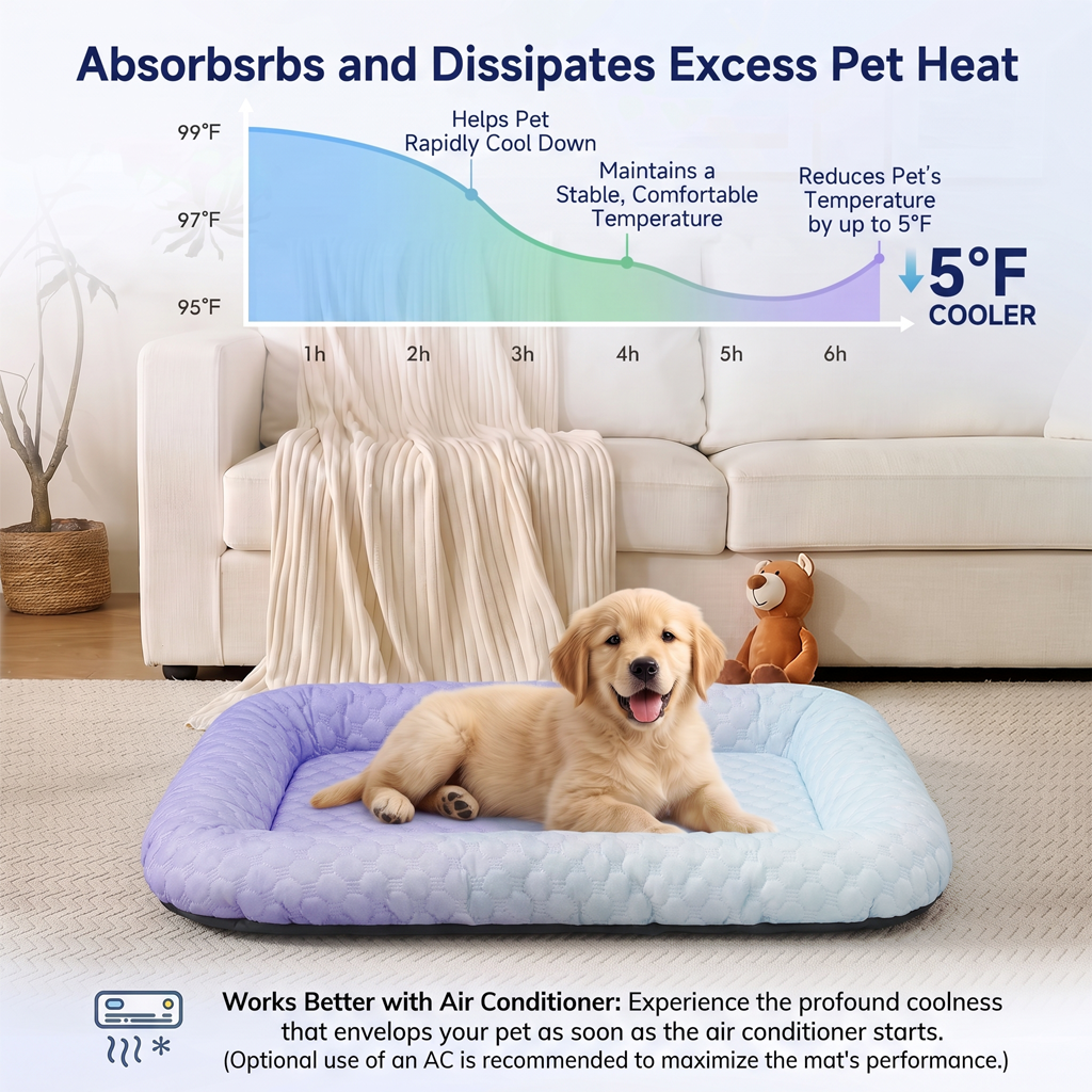 ❄️Pet Cooling Mat for Dogs & Cats 🐾  Naturally Cool Ice-Silk Pad • Breathable, Washable & Soft Dlosyvo®