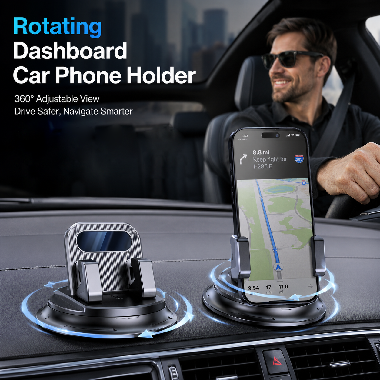 upsell Dlosyvo®  🚗 40% OFF NOW!📱 Rotating Dashboard Car Phone Holder – 360° Adjustable & Anti-Slip – Hands-Free Phone Mount 🛡️
