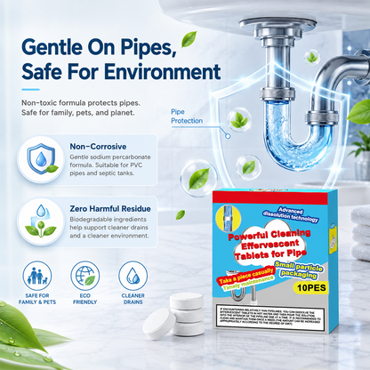 🥳Last Day Buy 1 Get 1 Free!!🫧💞Powerful Cleaning Effervescent Tablets for Pipe, Fast Dissolve Hair Grease Clogs, Deodorizing Antibacterial Pipe Cleaner for Sink Toilet Floor Drain