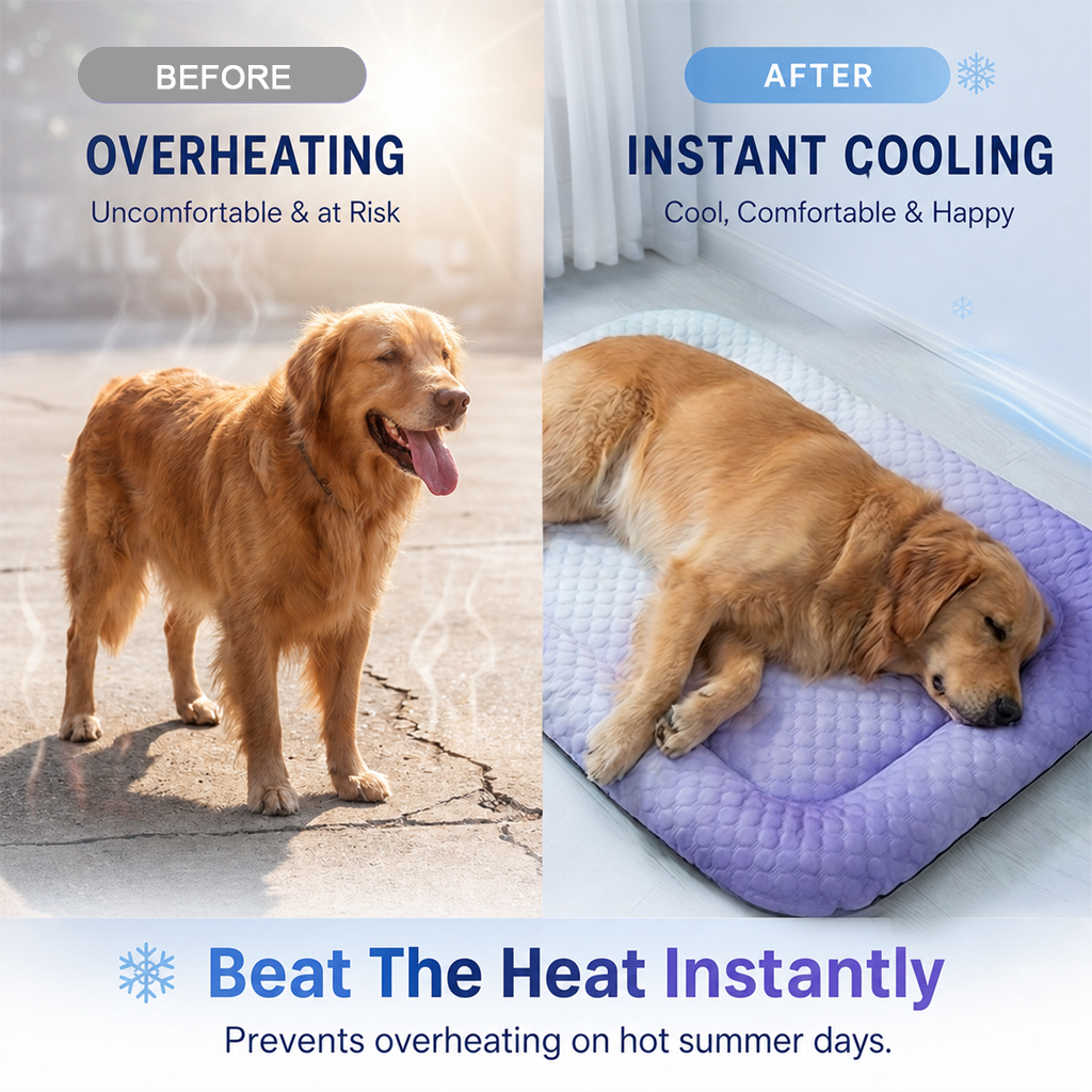 ❄️Pet Cooling Mat for Dogs & Cats 🐾  Naturally Cool Ice-Silk Pad • Breathable, Washable & Soft Dlosyvo®