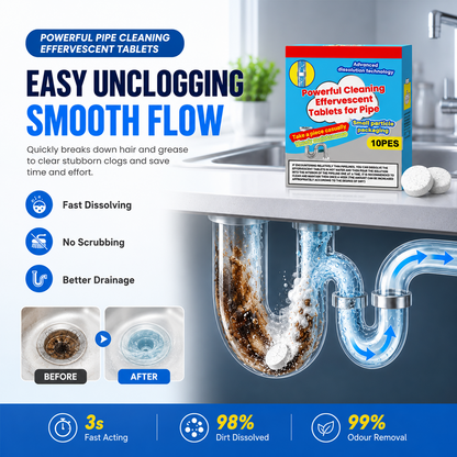🥳Last Day Buy 1 Get 1 Free!!🫧💞Powerful Cleaning Effervescent Tablets for Pipe, Fast Dissolve Hair Grease Clogs, Deodorizing Antibacterial Pipe Cleaner for Sink Toilet Floor Drain