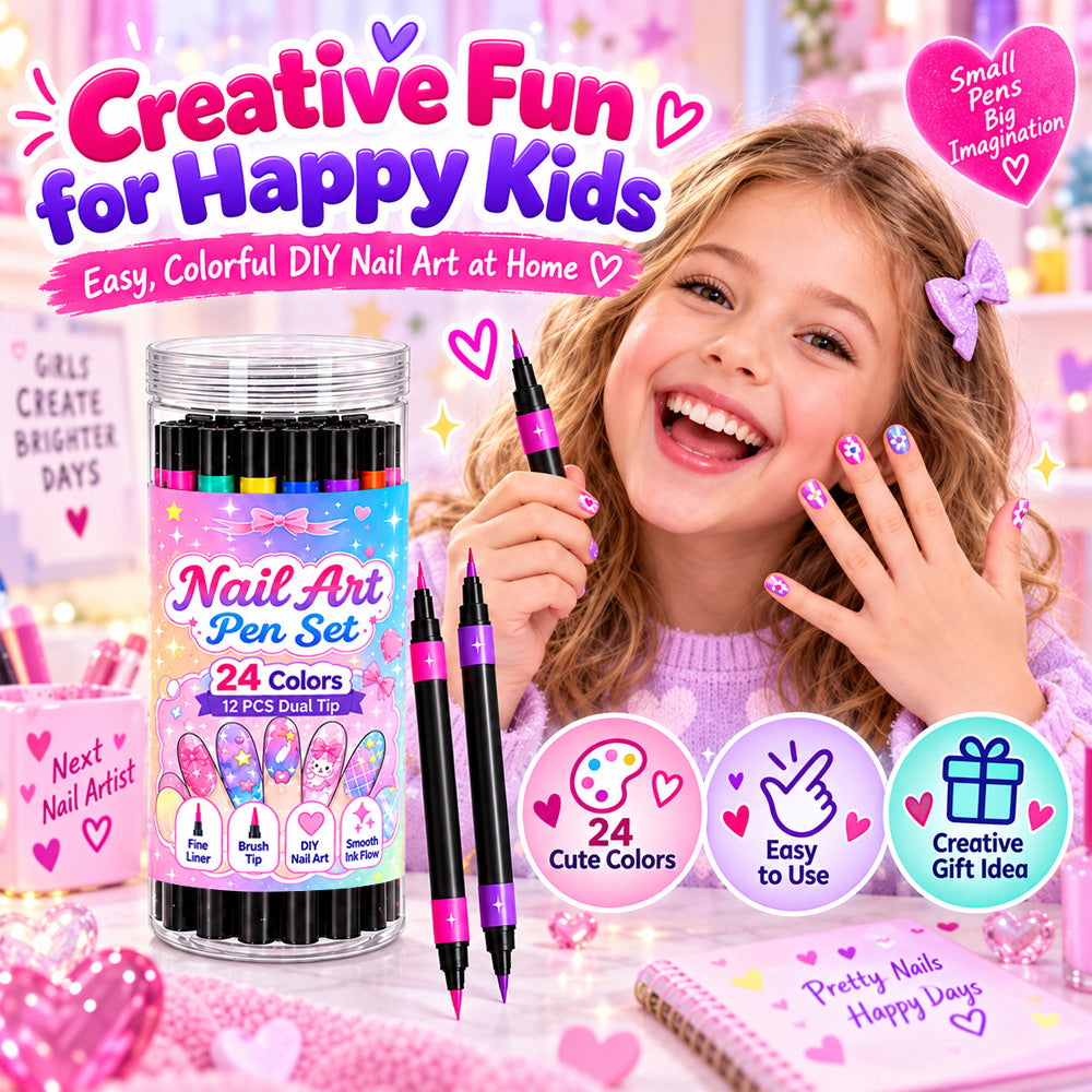 💅 Girls Love It! ✨ 24-Color Nail Art Pen Set | DIY Nail Design for Girls & Kids | Dual-Tip Nail Art Pens for Sleepovers, Birthday Parties & Gifts | No Salon Needed