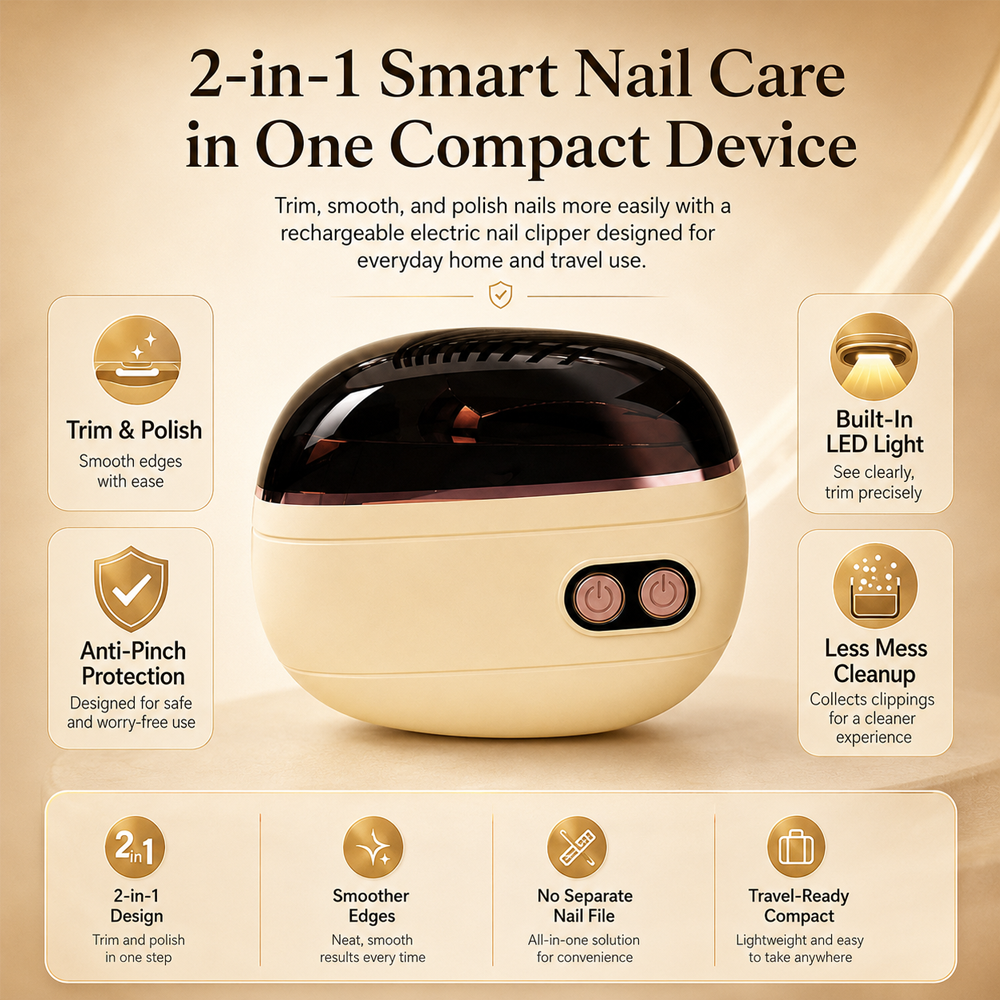 upsell ✂️ LIMITED-TIME 50% OFF! 2-in-1 Smart Electric Nail Clipper & Polisher – Anti-Pinch Safety & LED Light 💅
