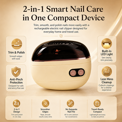 upsell ✂️ LIMITED-TIME 50% OFF! 2-in-1 Smart Electric Nail Clipper & Polisher – Anti-Pinch Safety & LED Light 💅
