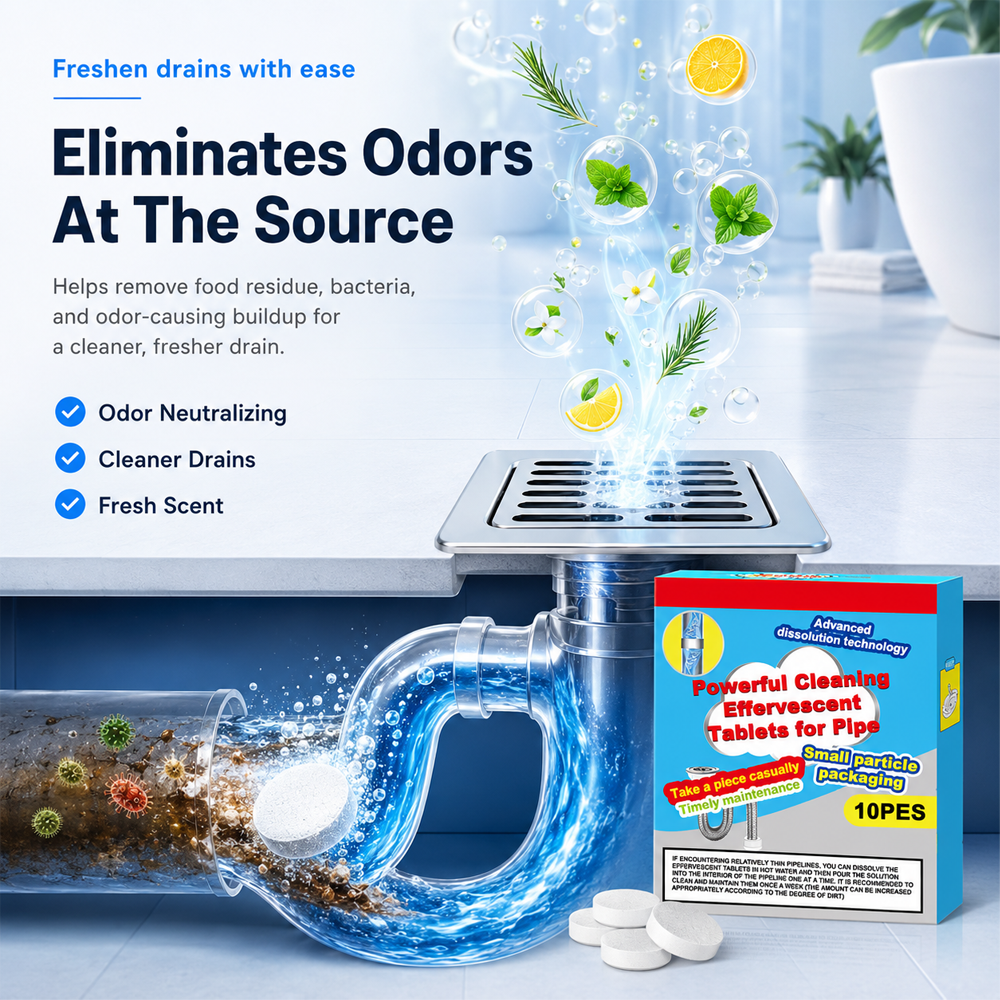 🥳Last Day Buy 1 Get 1 Free!!🫧💞Powerful Cleaning Effervescent Tablets for Pipe, Fast Dissolve Hair Grease Clogs, Deodorizing Antibacterial Pipe Cleaner for Sink Toilet Floor Drain