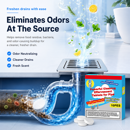 🥳Last Day Buy 1 Get 1 Free!!🫧💞Powerful Cleaning Effervescent Tablets for Pipe, Fast Dissolve Hair Grease Clogs, Deodorizing Antibacterial Pipe Cleaner for Sink Toilet Floor Drain