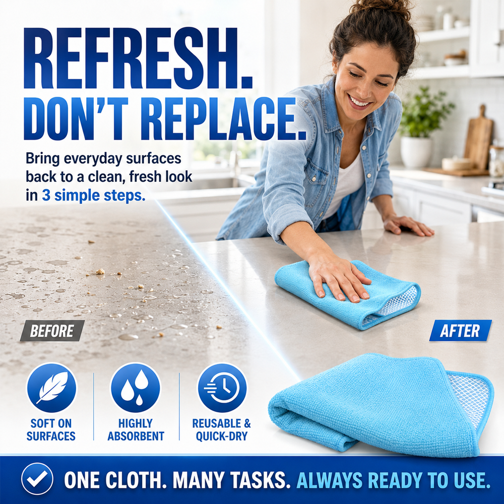 🧽✨Dual-Sided Microfiber & Mesh Cleaning Cloth💧—Instant removes Grease, Water Marks, Fingerprints & Dust | Dlosyvo®