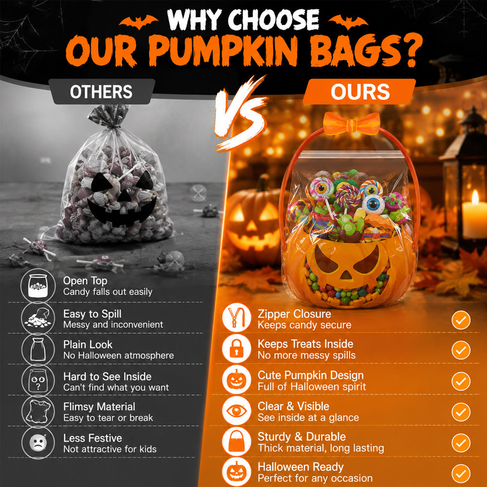 🎃 Unique Halloween Design| Goodie Bags Plastic Candy Bag perfect for candy, gifts, and creative packaging.