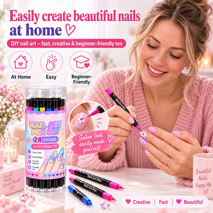 💅 Girls Love It! ✨ 24-Color Nail Art Pen Set | DIY Nail Design for Girls & Kids | Dual-Tip Nail Art Pens for Sleepovers, Birthday Parties & Gifts | No Salon Needed