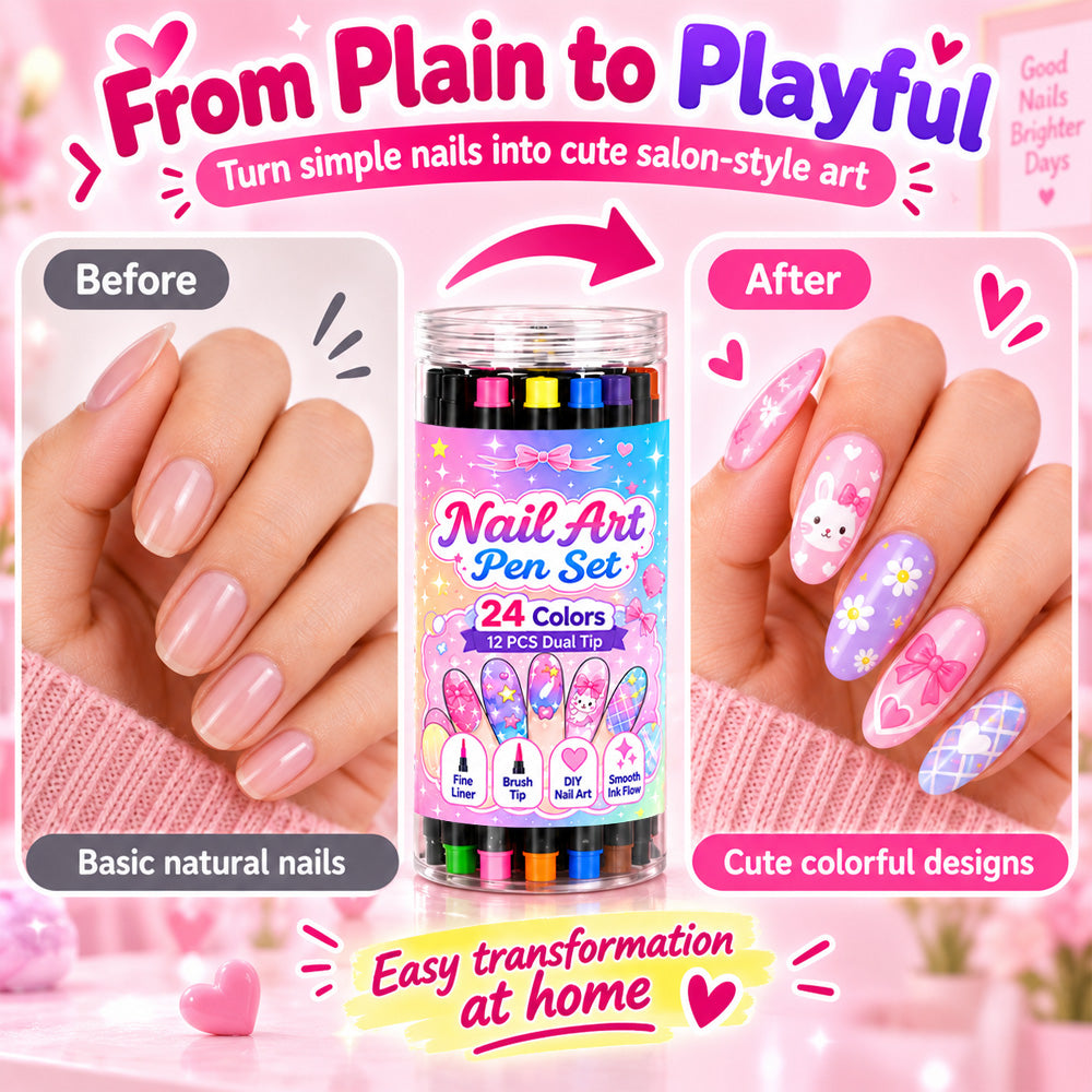 💅 Girls Love It! ✨ 24-Color Nail Art Pen Set | DIY Nail Design for Girls & Kids | Dual-Tip Nail Art Pens for Sleepovers, Birthday Parties & Gifts | No Salon Needed