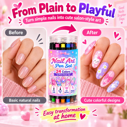 💅 Girls Love It! ✨ 24-Color Nail Art Pen Set | DIY Nail Design for Girls & Kids | Dual-Tip Nail Art Pens for Sleepovers, Birthday Parties & Gifts | No Salon Needed