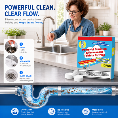 🥳Last Day Buy 1 Get 1 Free!!🫧💞Powerful Cleaning Effervescent Tablets for Pipe, Fast Dissolve Hair Grease Clogs, Deodorizing Antibacterial Pipe Cleaner for Sink Toilet Floor Drain