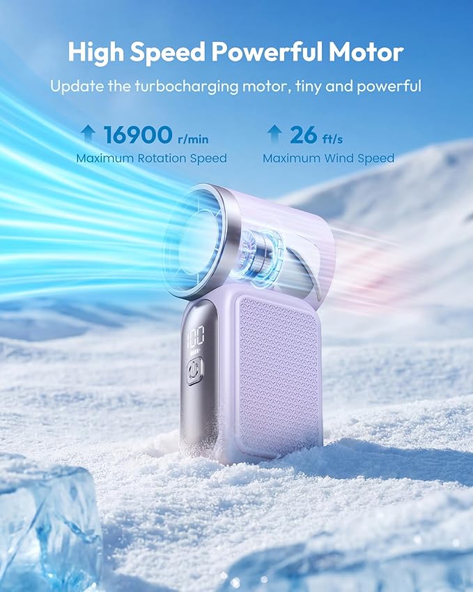 Dlosyvo®🥳2026 HOT SALE🥳50K+ SOLD!❄️  Turbo Handheld Fan – 16900 RPM, 6 speeds, LED display. 3000mAh battery, 10.7hrs cooling. Pocket‑sized power!