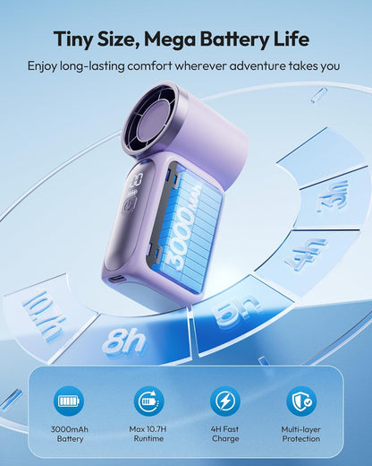 Dlosyvo®🥳2026 HOT SALE🥳50K+ SOLD!❄️  Turbo Handheld Fan – 16900 RPM, 6 speeds, LED display. 3000mAh battery, 10.7hrs cooling. Pocket‑sized power!