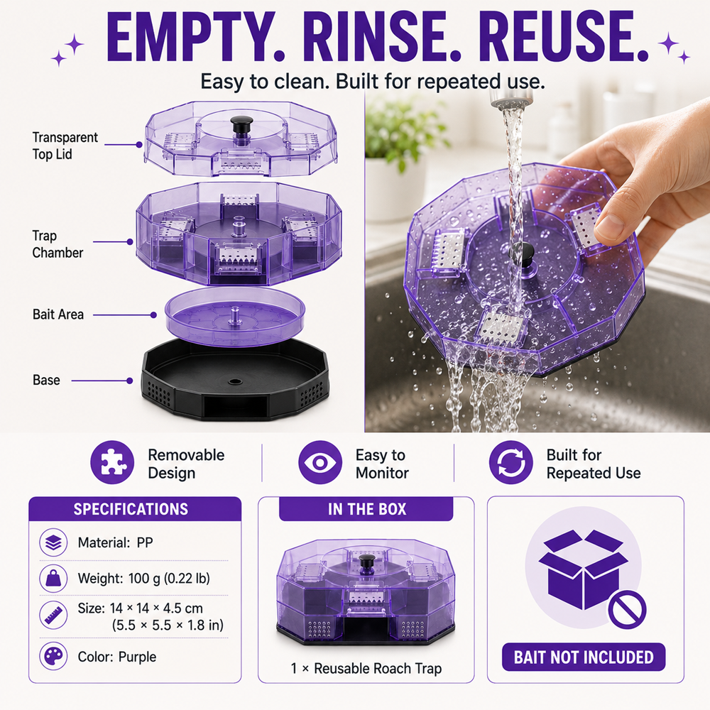 ⏳Time-Limited Special⏰ Reusable Roach Trap – Physical capture, no toxic sprays. One‑way doors, easy to check & clean. Safe for homes with kids & pets! 🏠✨