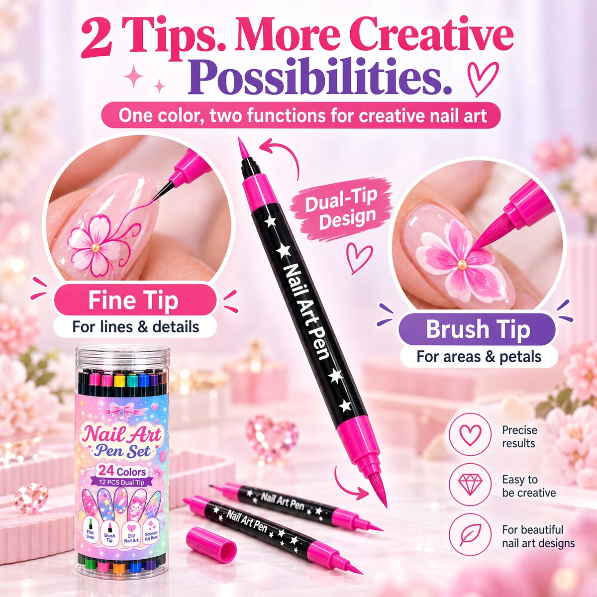 💅 Girls Love It! ✨ 24-Color Nail Art Pen Set | DIY Nail Design for Girls & Kids | Dual-Tip Nail Art Pens for Sleepovers, Birthday Parties & Gifts | No Salon Needed