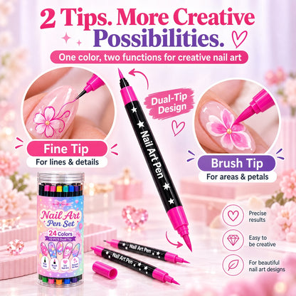 💅 Girls Love It! ✨ 24-Color Nail Art Pen Set | DIY Nail Design for Girls & Kids | Dual-Tip Nail Art Pens for Sleepovers, Birthday Parties & Gifts | No Salon Needed