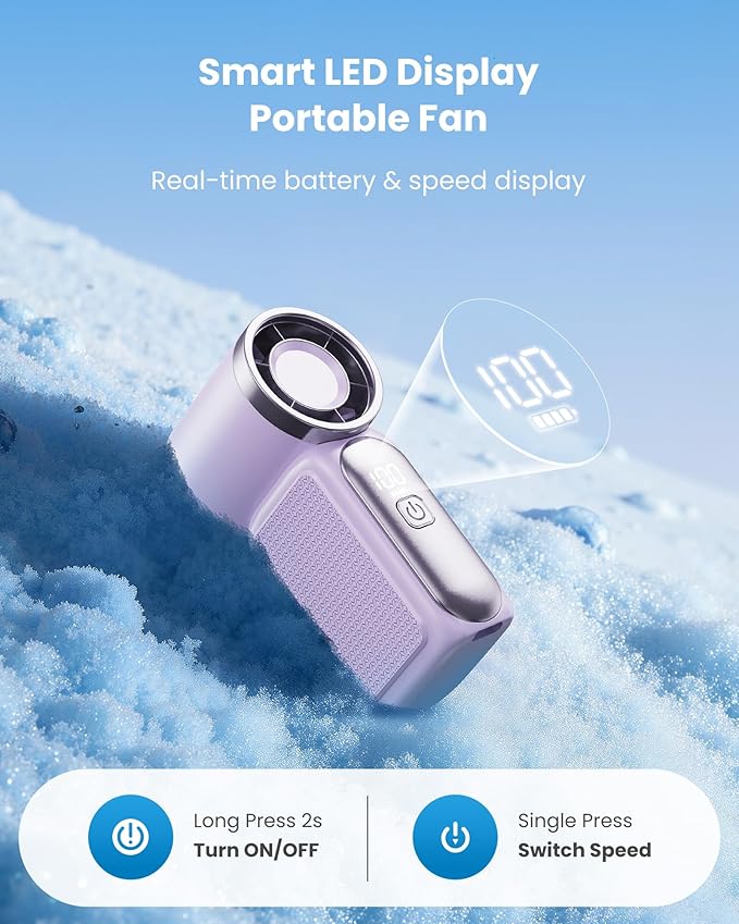 Dlosyvo®🥳2026 HOT SALE🥳50K+ SOLD!❄️  Turbo Handheld Fan – 16900 RPM, 6 speeds, LED display. 3000mAh battery, 10.7hrs cooling. Pocket‑sized power!