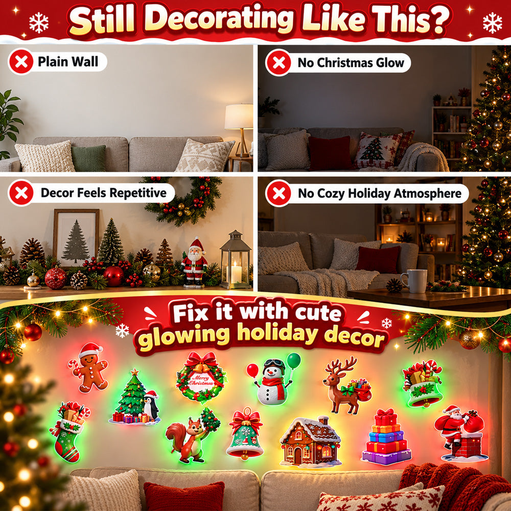 🥳2026 HOT SALE🥳💞50K+ SOLD! 🎄 Light-Up Christmas Wall Decals | No Drill, No Wires, Instant Holiday Glow 🎄