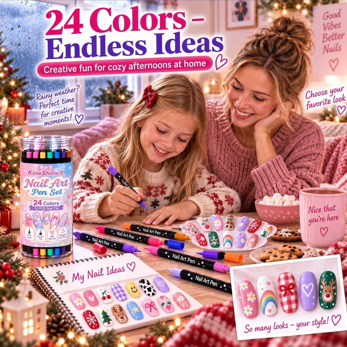 💅 Girls Love It! ✨ 24-Color Nail Art Pen Set | DIY Nail Design for Girls & Kids | Dual-Tip Nail Art Pens for Sleepovers, Birthday Parties & Gifts | No Salon Needed