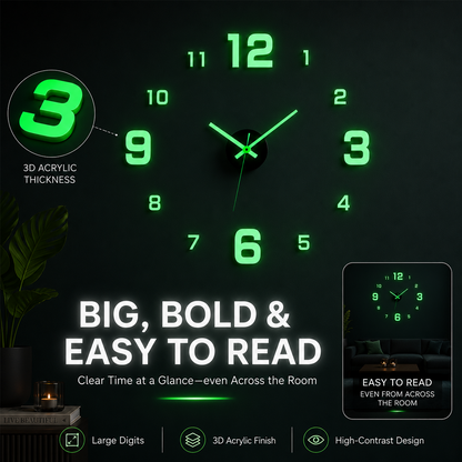 🕒Dlosyvo® Modern 3D Digital Wall Clock 🏠– Silent Acrylic Luminous Wall Decor, Night Glow Easy-Read Time Display, Stylish Home Decoration & Gift