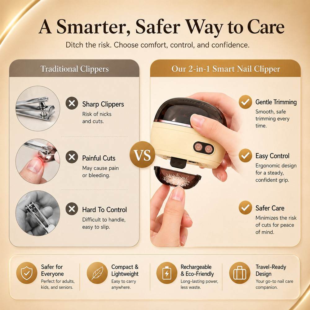 upsell ✂️ LIMITED-TIME 50% OFF! 2-in-1 Smart Electric Nail Clipper & Polisher – Anti-Pinch Safety & LED Light 💅