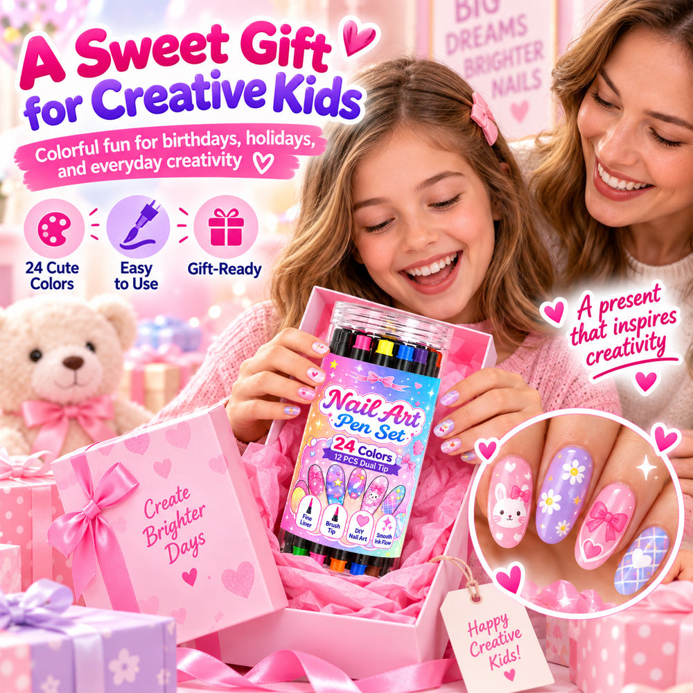 💅 Girls Love It! ✨ 24-Color Nail Art Pen Set | DIY Nail Design for Girls & Kids | Dual-Tip Nail Art Pens for Sleepovers, Birthday Parties & Gifts | No Salon Needed
