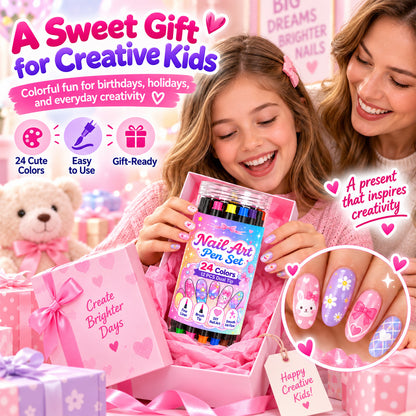 💅 Girls Love It! ✨ 24-Color Nail Art Pen Set | DIY Nail Design for Girls & Kids | Dual-Tip Nail Art Pens for Sleepovers, Birthday Parties & Gifts | No Salon Needed
