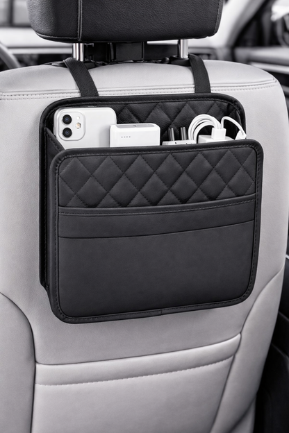 Coruvina® Premium Leather Car Seat Back Organizer – Multipurpose Storage & Trash Bag, Universal Fit for All Vehicles