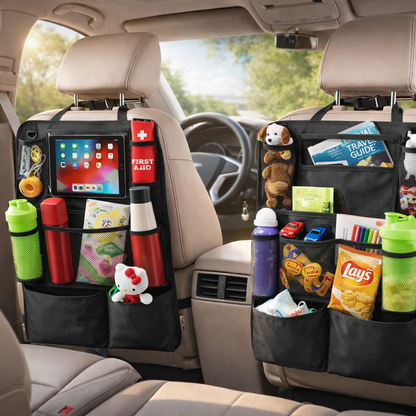 Coruvina® Car Backseat Organizer with Tablet Holder, 9 Storage Pockets Kick Mat Seat Protector, Waterproof Car Seat Organizer for Travel Accessories, Universal Fit (2 Pack)