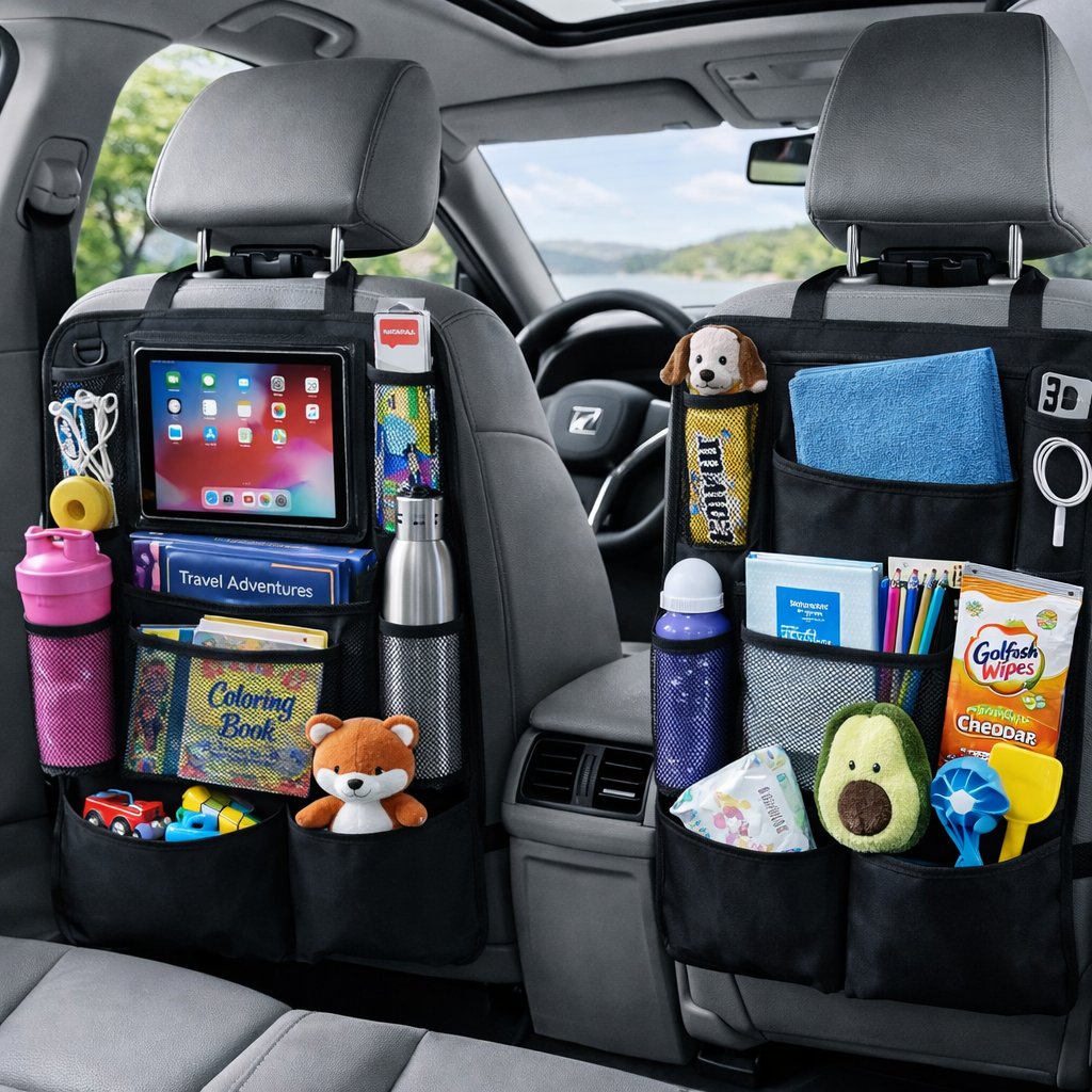 Coruvina® Car Backseat Organizer with Tablet Holder, 9 Storage Pockets Kick Mat Seat Protector, Waterproof Car Seat Organizer for Travel Accessories, Universal Fit (2 Pack)