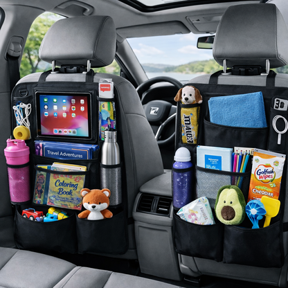 Coruvina® Car Backseat Organizer with Tablet Holder, 9 Storage Pockets Kick Mat Seat Protector, Waterproof Car Seat Organizer for Travel Accessories, Universal Fit (2 Pack)