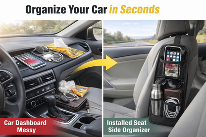 Coruvina® Car Seat Side Organizer Hanging Storage Bag, Multi-Pocket Car Storage Organizer with Mesh and Zipper Pockets, Car Seat Storage Pocket for Phone, Bottle, Wallet, Universal Fit (2 Pack)