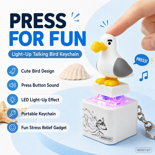Dlosyvo®🦤 Mine Little Bird Voice-Activated Light-Up Electronic Keychain: Squeeze-to-Play Duck-Shaped Creative Keychain