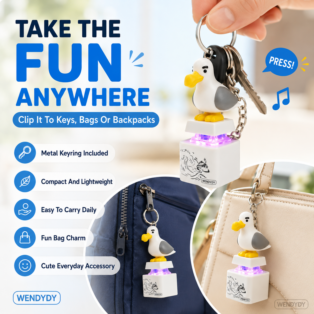 Dlosyvo®🦤 Mine Little Bird Voice-Activated Light-Up Electronic Keychain: Squeeze-to-Play Duck-Shaped Creative Keychain