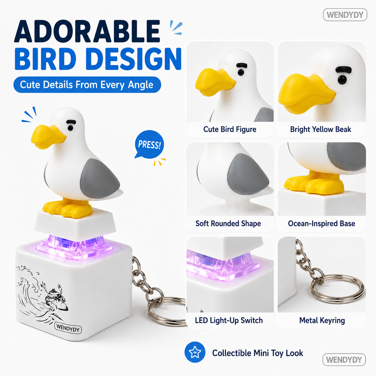 Dlosyvo®🦤 Mine Little Bird Voice-Activated Light-Up Electronic Keychain: Squeeze-to-Play Duck-Shaped Creative Keychain