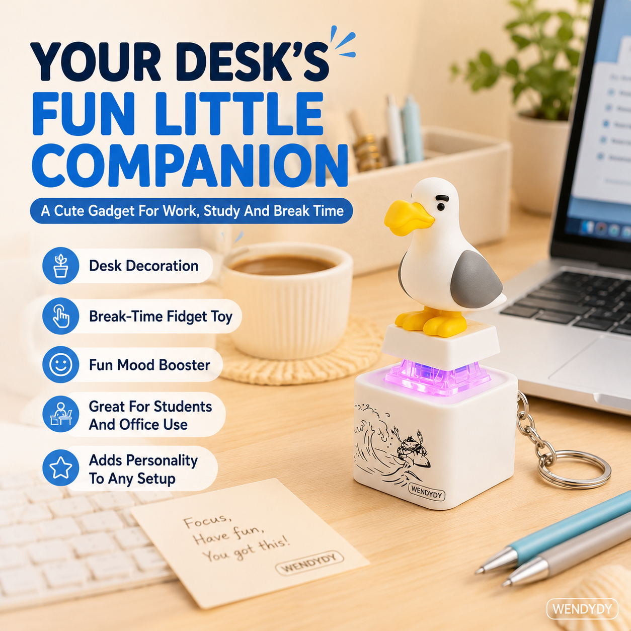 Dlosyvo®🦤 Mine Little Bird Voice-Activated Light-Up Electronic Keychain: Squeeze-to-Play Duck-Shaped Creative Keychain